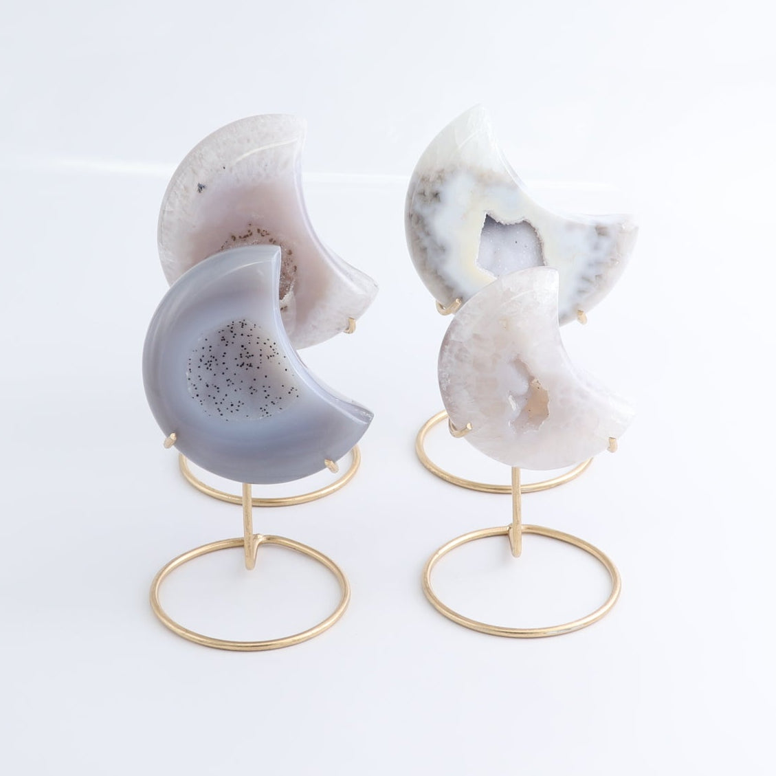 Agate Moons with Stand Set of 4 - Expert Wholesale and Supplier of Wholesale Crystals & Bulk Gemstones, ["Agate","Brazil","moons"]