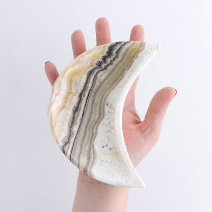 One Mexican Onyx/Calcite White & Yellow Zebra Moon Dish