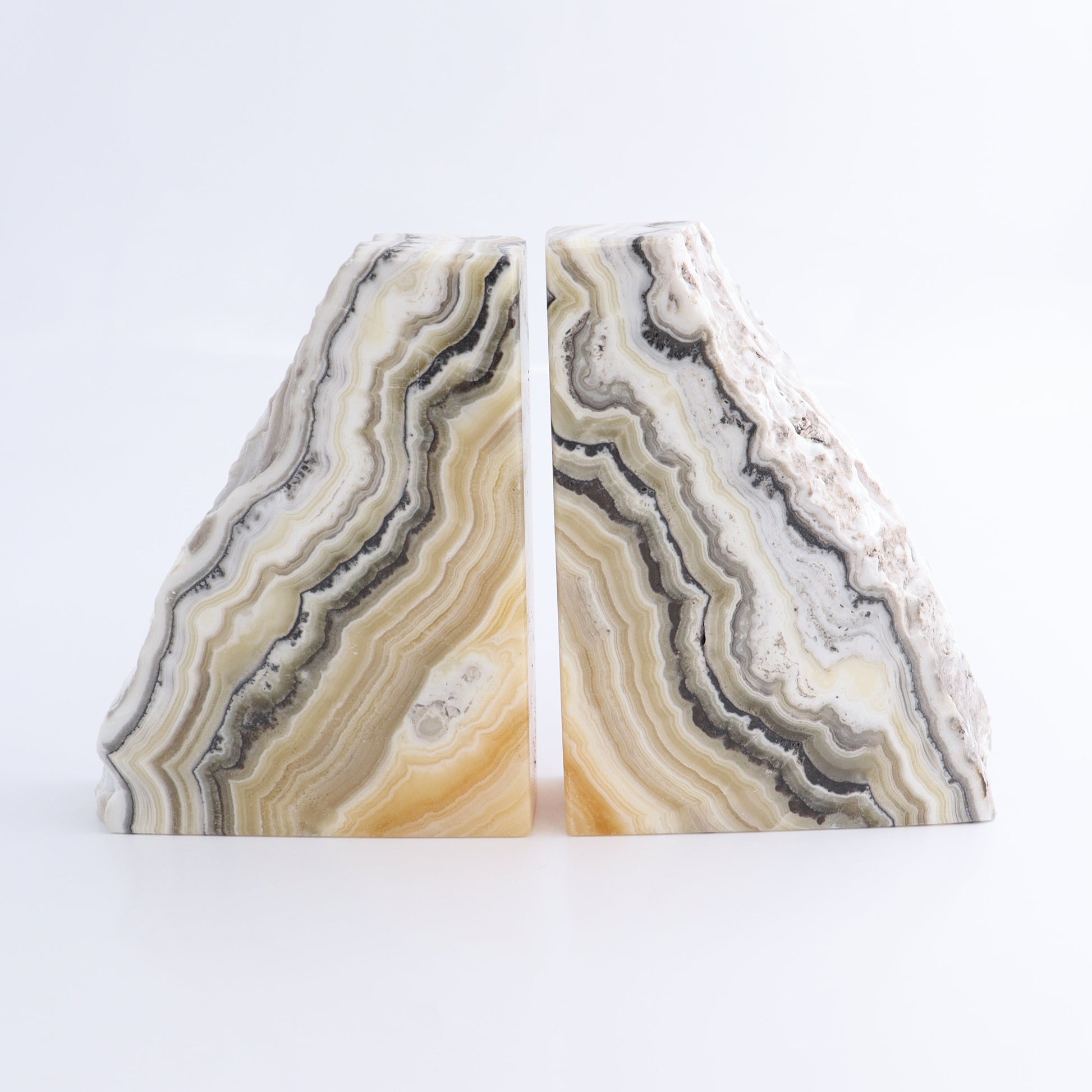 One Pair of Mexican Onyx/Calcite Yellow Zebra Rough Bookend - Expert Wholesale and Supplier of Wholesale Crystals & Bulk Gemstones, ["Bookends","Calcite","Catalog Onyx","Mexico","onyx"]