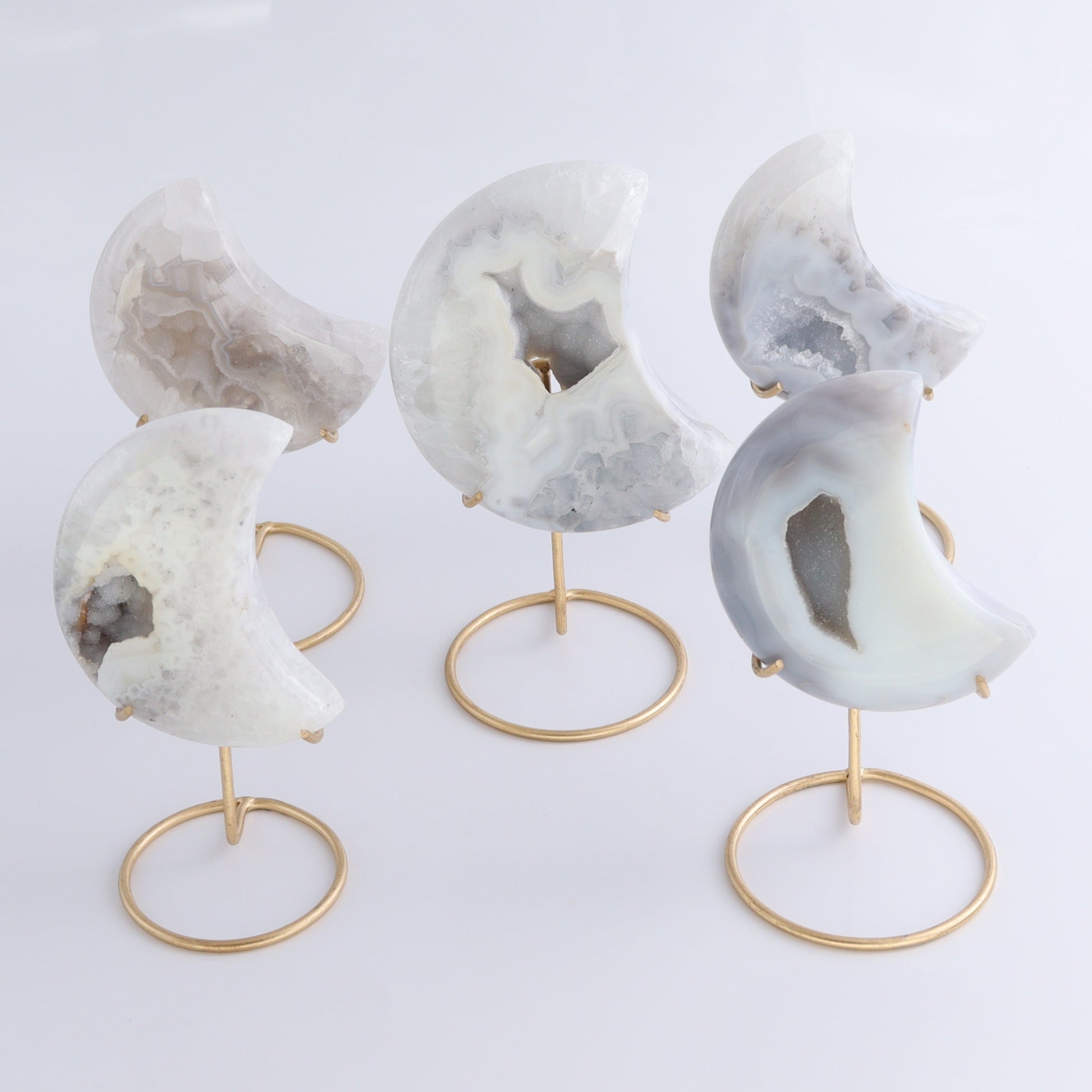 Agate Moons with Stand Set of 5 - Expert Wholesale and Supplier of Wholesale Crystals & Bulk Gemstones, ["Agate","Brazil","moons"]