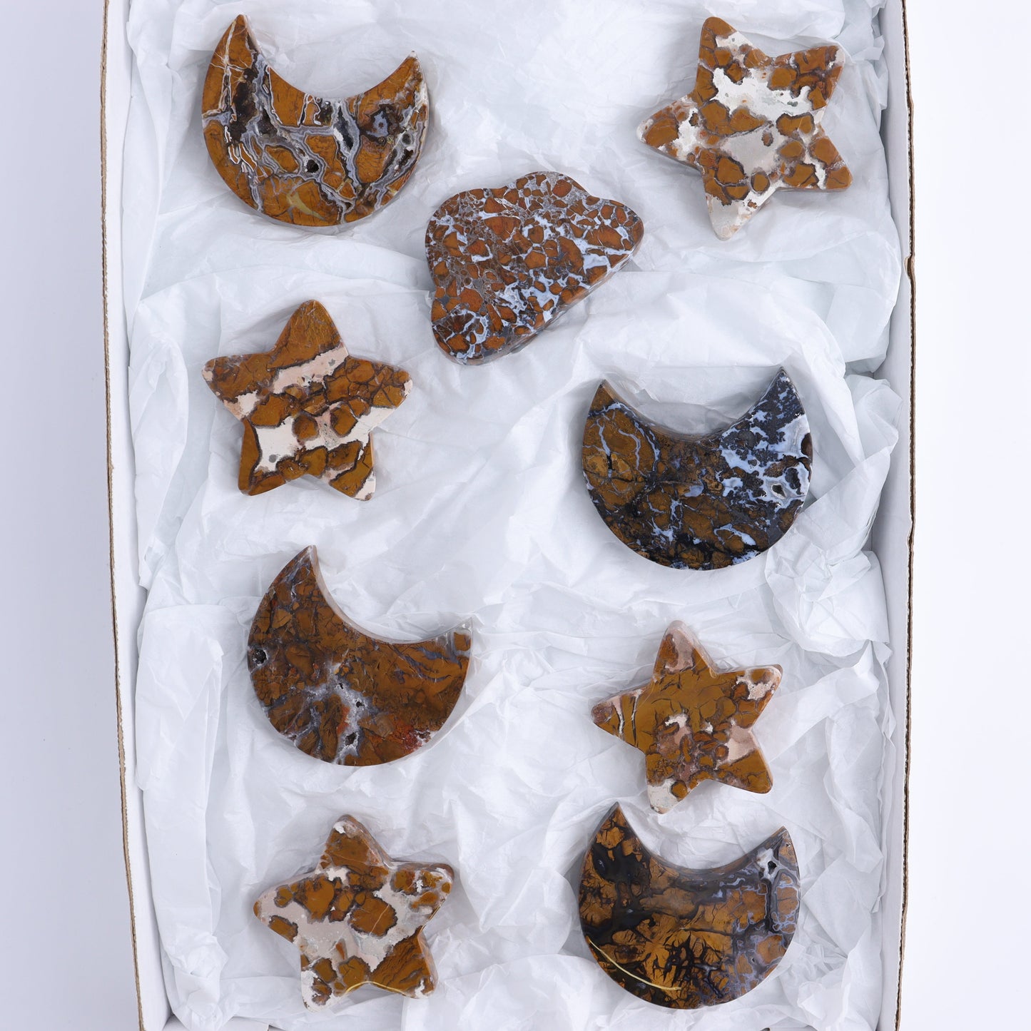 Brecciated Jasper Moons, Stars, and Clouds Set of 9 - Expert Wholesale and Supplier of Wholesale Crystals & Bulk Gemstones, ["Brecciated Jasper","Clouds","Indonesia","moons","stars"]