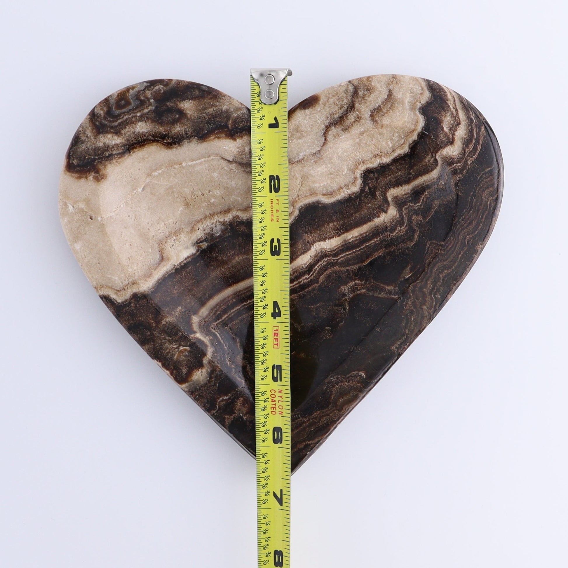 One Mexican Onyx/Calcite Chocolate Heart Dish - Expert Wholesale and Supplier of Wholesale Crystals & Bulk Gemstones, ["Calcite","Catalog Onyx","Decorative Dish","heart","Hearts","Mexico","onyx"]