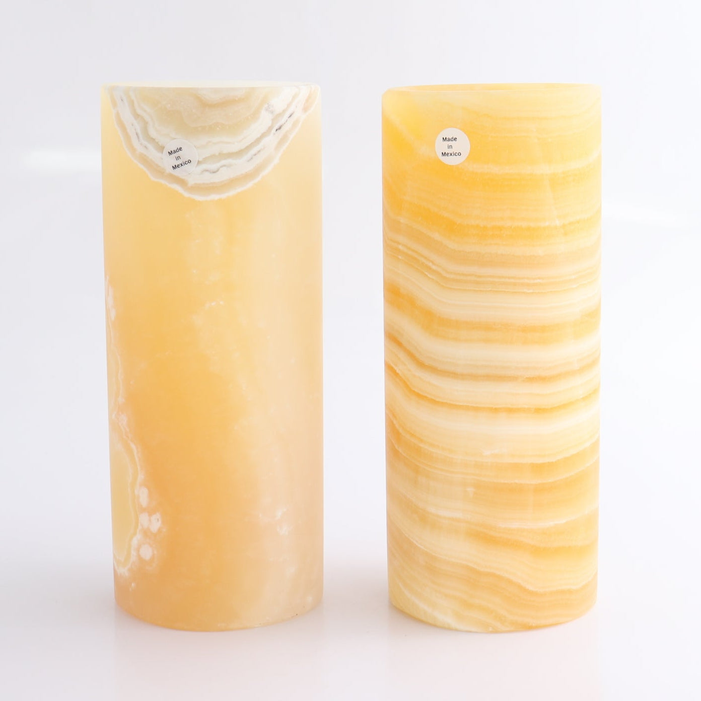 One Medium Flower Vase Mexican Onyx/Calcite Yellow & White