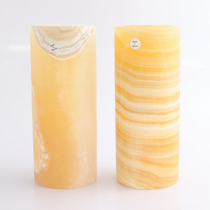 One Medium Flower Vase Mexican Onyx/Calcite Yellow & White