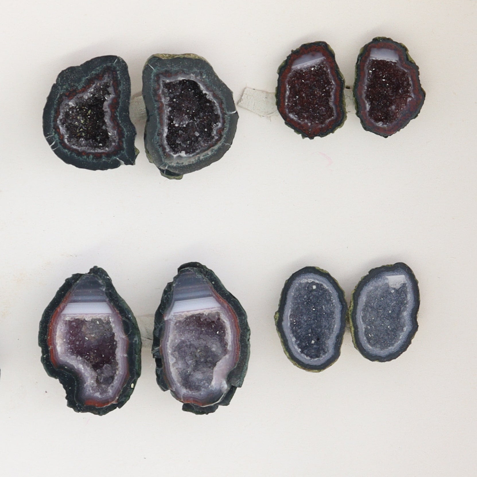 Tabasco Geodes 9 Pairs - Expert Wholesale and Supplier of Wholesale Crystals & Bulk Gemstones, ["Geodes","Tabasco Geode"]