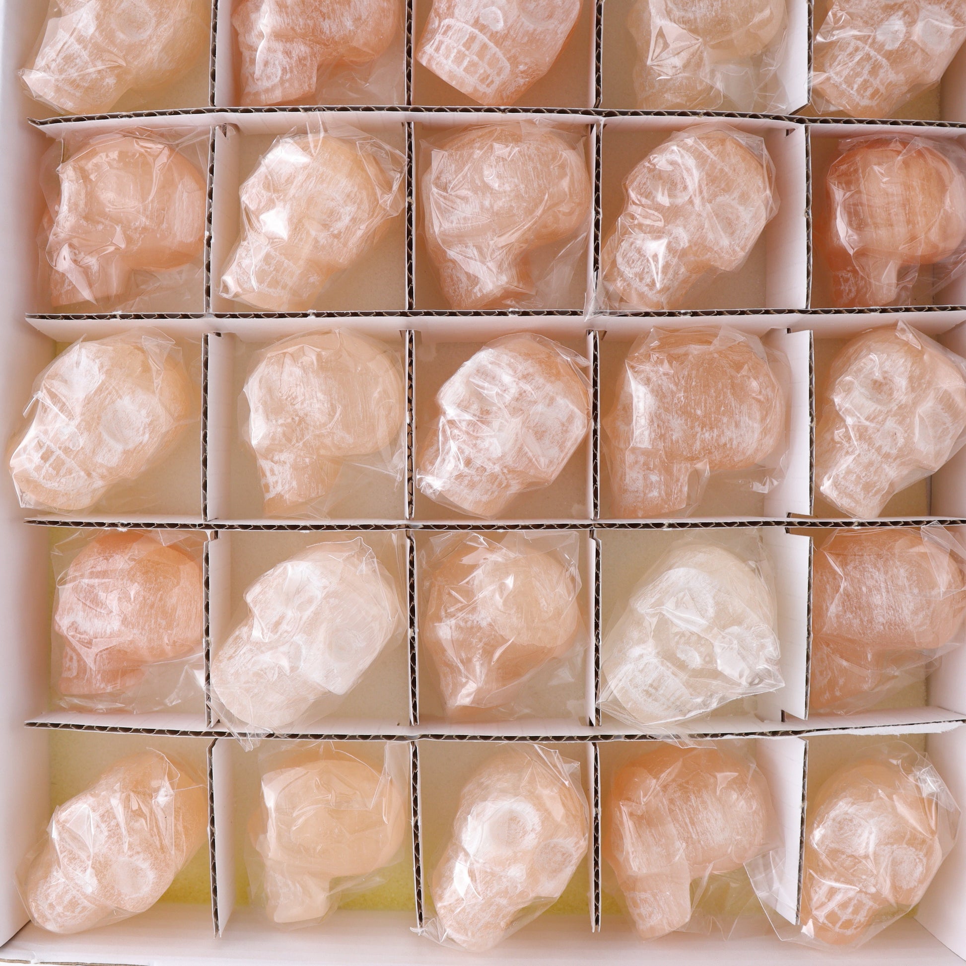 Selenite Skulls Set of 35 - Expert Wholesale and Supplier of Wholesale Crystals & Bulk Gemstones, ["Morocco","selenite","Skulls"]