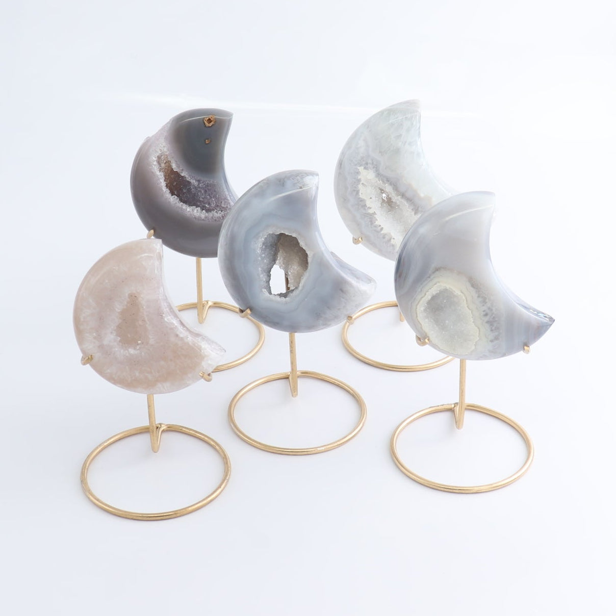 Agate Moons with Stand Set of 5 - Expert Wholesale and Supplier of Wholesale Crystals & Bulk Gemstones, ["Agate","Brazil","moons"]