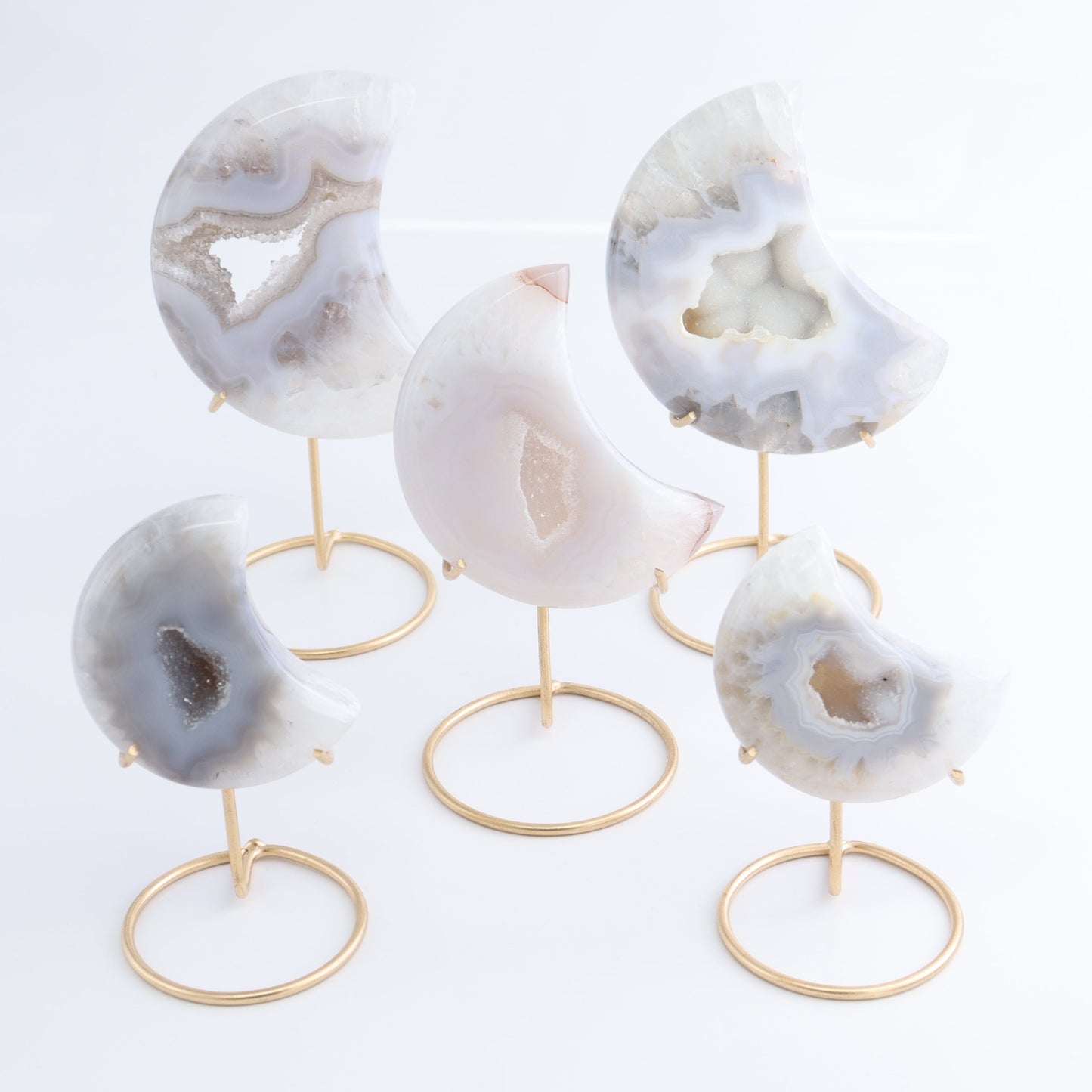 Agate Moons with Stand Set of 5 - Expert Wholesale and Supplier of Wholesale Crystals & Bulk Gemstones, ["Agate","Brazil","moons"]