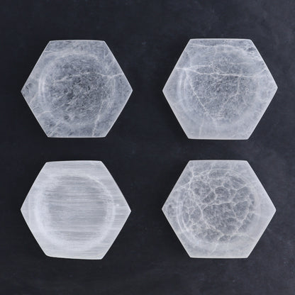One Selenite (Satin Spar) Hexagon Shallow Bowl 10 cm - Expert Wholesale and Supplier of Wholesale Crystals & Bulk Gemstones, ["Bowls","Hexagon","Morocco","Selenite"]