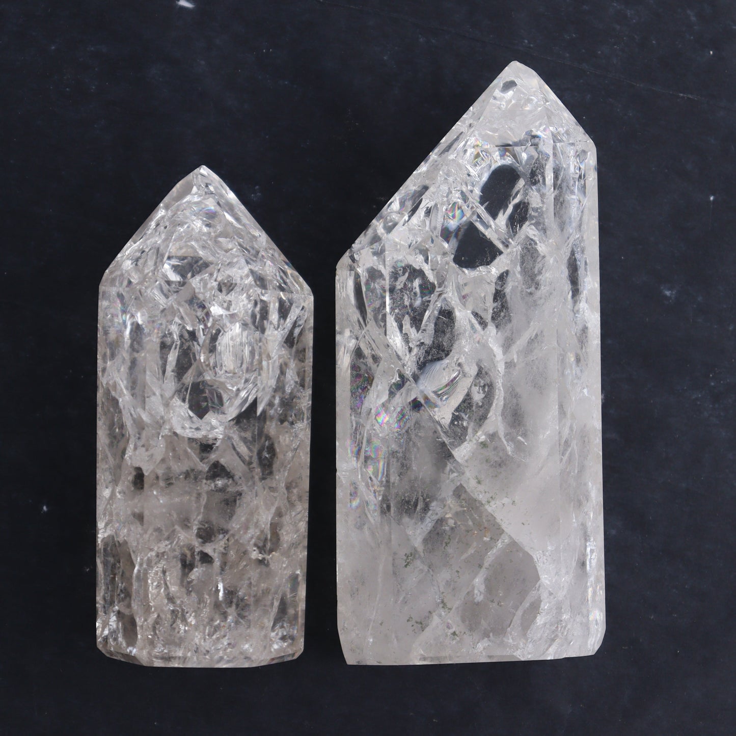 Crackled Quartz Towers Set of 3 - Expert Wholesale and Supplier of Wholesale Crystals & Bulk Gemstones, ["Clear Quartz","Crackled","Points","Quartz","Towers"]