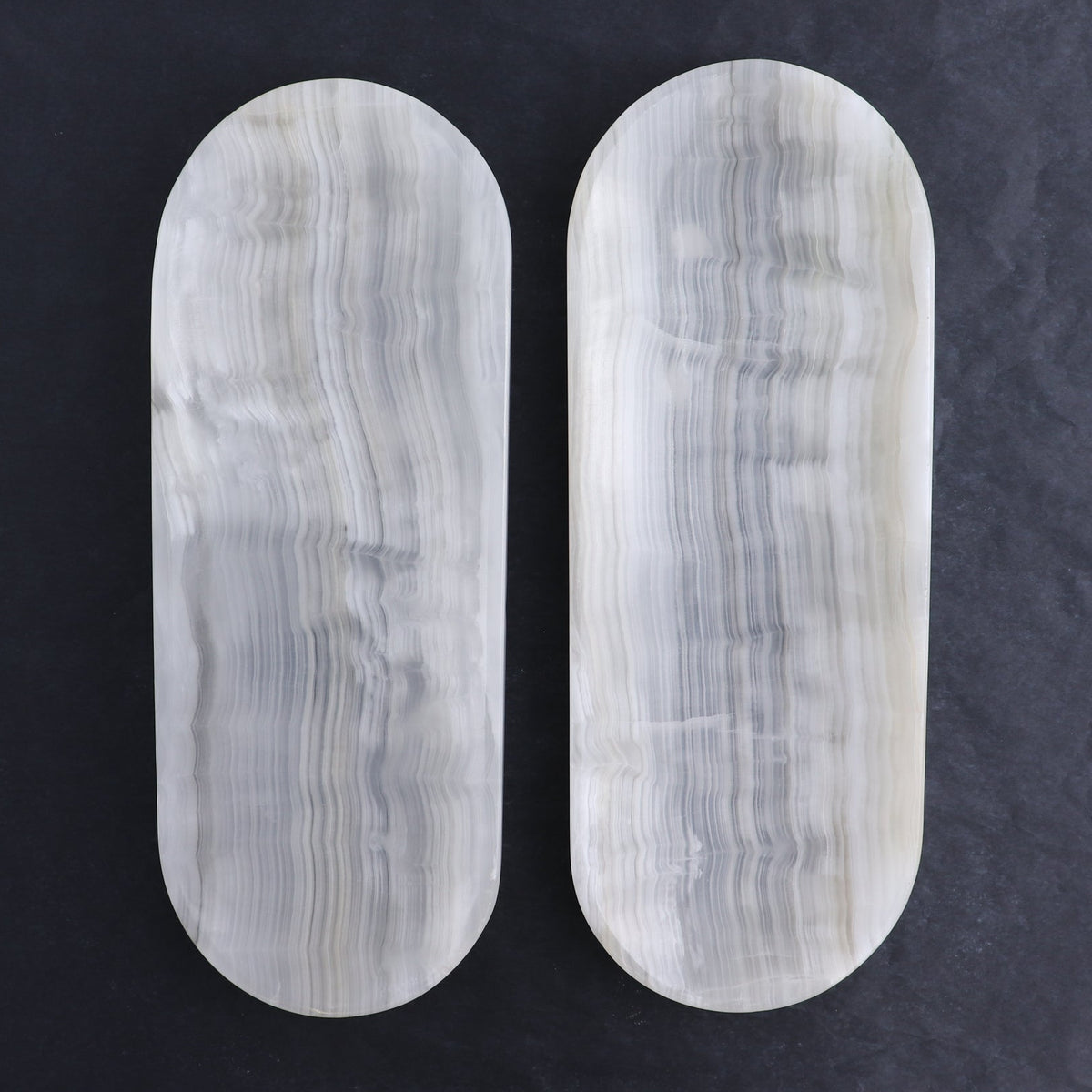 One Oval Dish Mexican Onyx/Calcite White & Grey