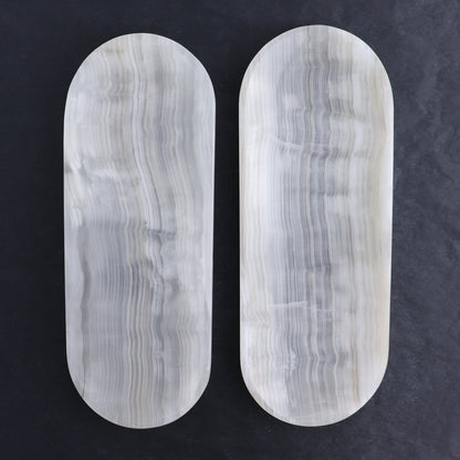 One Oval Dish Mexican Onyx/Calcite White & Grey