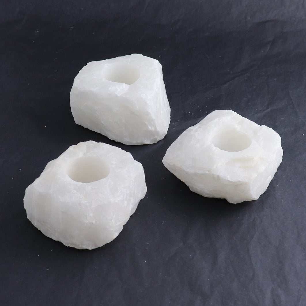 One White Quartz Candle Holder Rough
