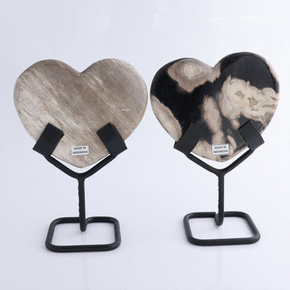 Petrified Wood Hearts with Stands Set of 4 - Expert Wholesale and Supplier of Wholesale Crystals & Bulk Gemstones, ["Hearts","Indonesia","Petrified Wood"]