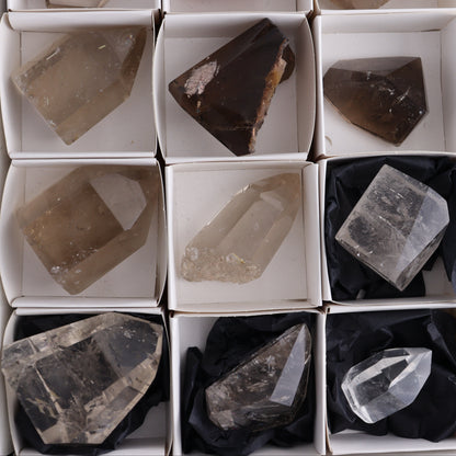 Quartz Mixed Set of 15 - Expert Wholesale and Supplier of Wholesale Crystals & Bulk Gemstones, ["Brazil","Clear Quartz","Quartz","Smoky Quartz"]