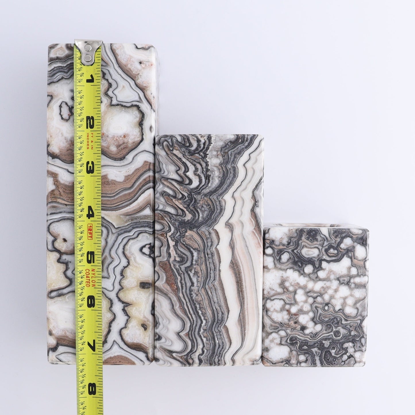 One Candle Holder Mexican Onyx/Calcite Zebra Black & White Set of 3 - Expert Wholesale and Supplier of Wholesale Crystals & Bulk Gemstones, ["Calcite","Candle Holder","Catalog Onyx","Mexico","onyx"]