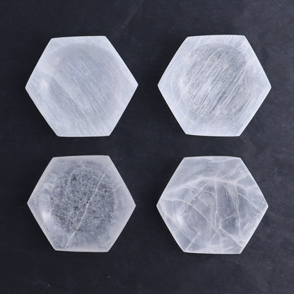 One Selenite (Satin Spar) Hexagon Shallow Bowl 7 cm - Expert Wholesale and Supplier of Wholesale Crystals & Bulk Gemstones, ["Bowls","Hexagon","Morocco","Selenite"]