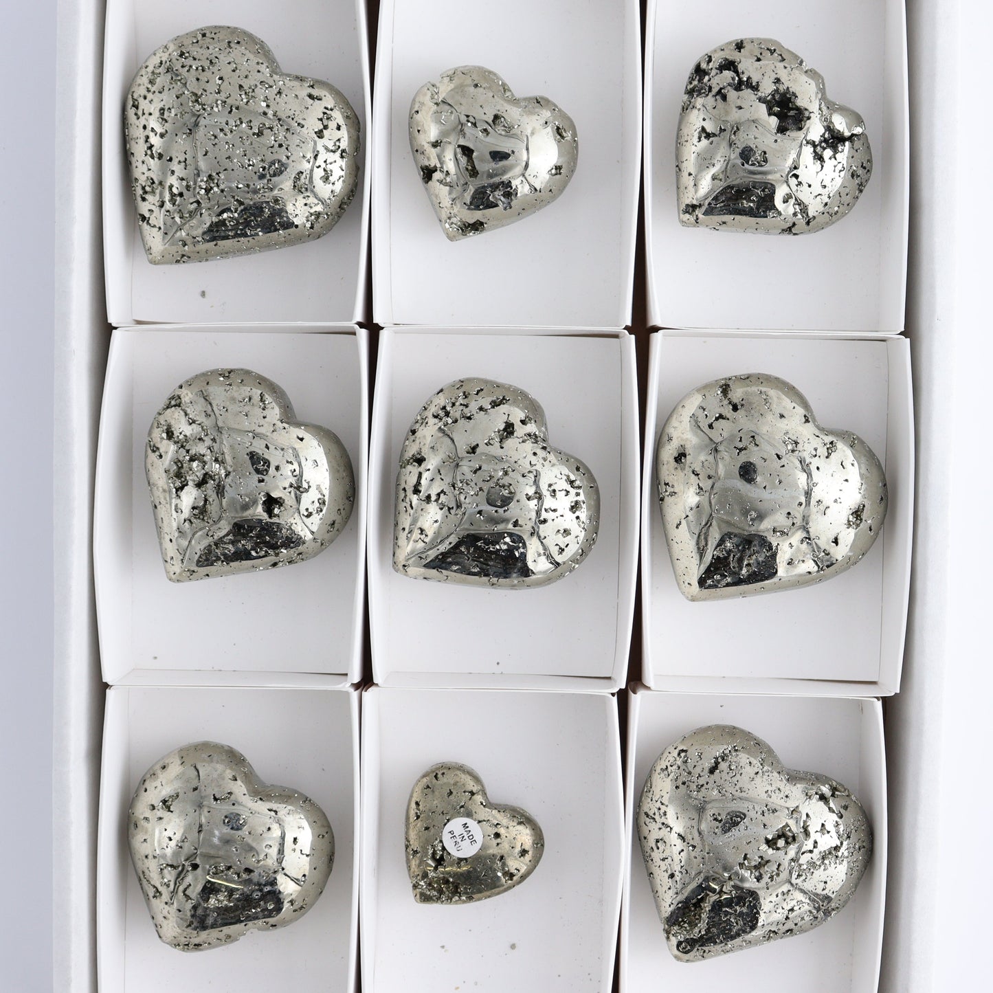 Pyrite Hearts Set of 9 - Expert Wholesale and Supplier of Wholesale Crystals & Bulk Gemstones, ["Hearts","Peru","Pyrite"]