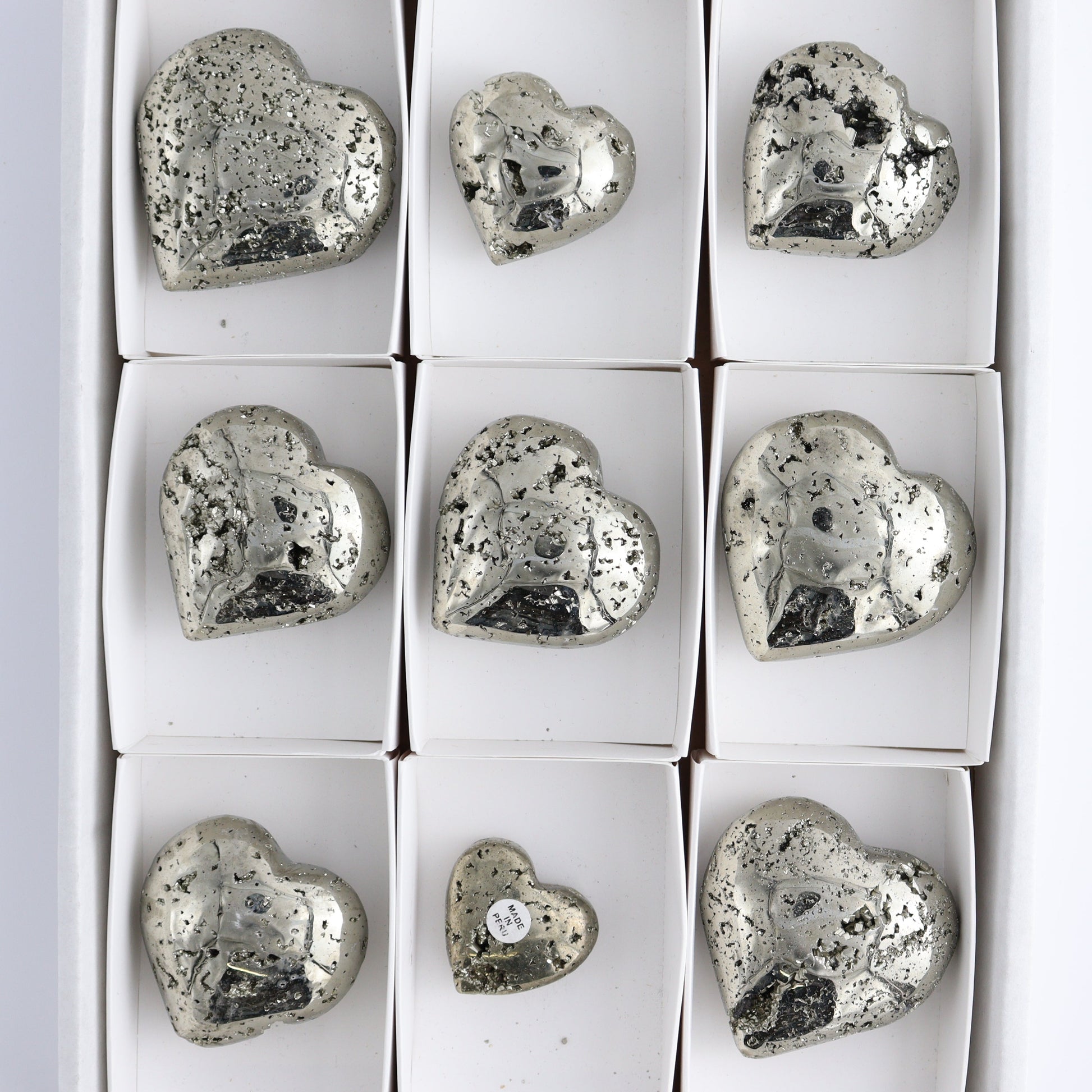 Pyrite Hearts Set of 9 - Expert Wholesale and Supplier of Wholesale Crystals & Bulk Gemstones, ["Hearts","Peru","Pyrite"]