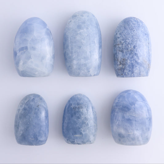 Blue Calcite Freeforms Set of 6 - Expert Wholesale and Supplier of Wholesale Crystals & Bulk Gemstones, ["Blue Calcite","Calcite","Freeform","Freeforms"]