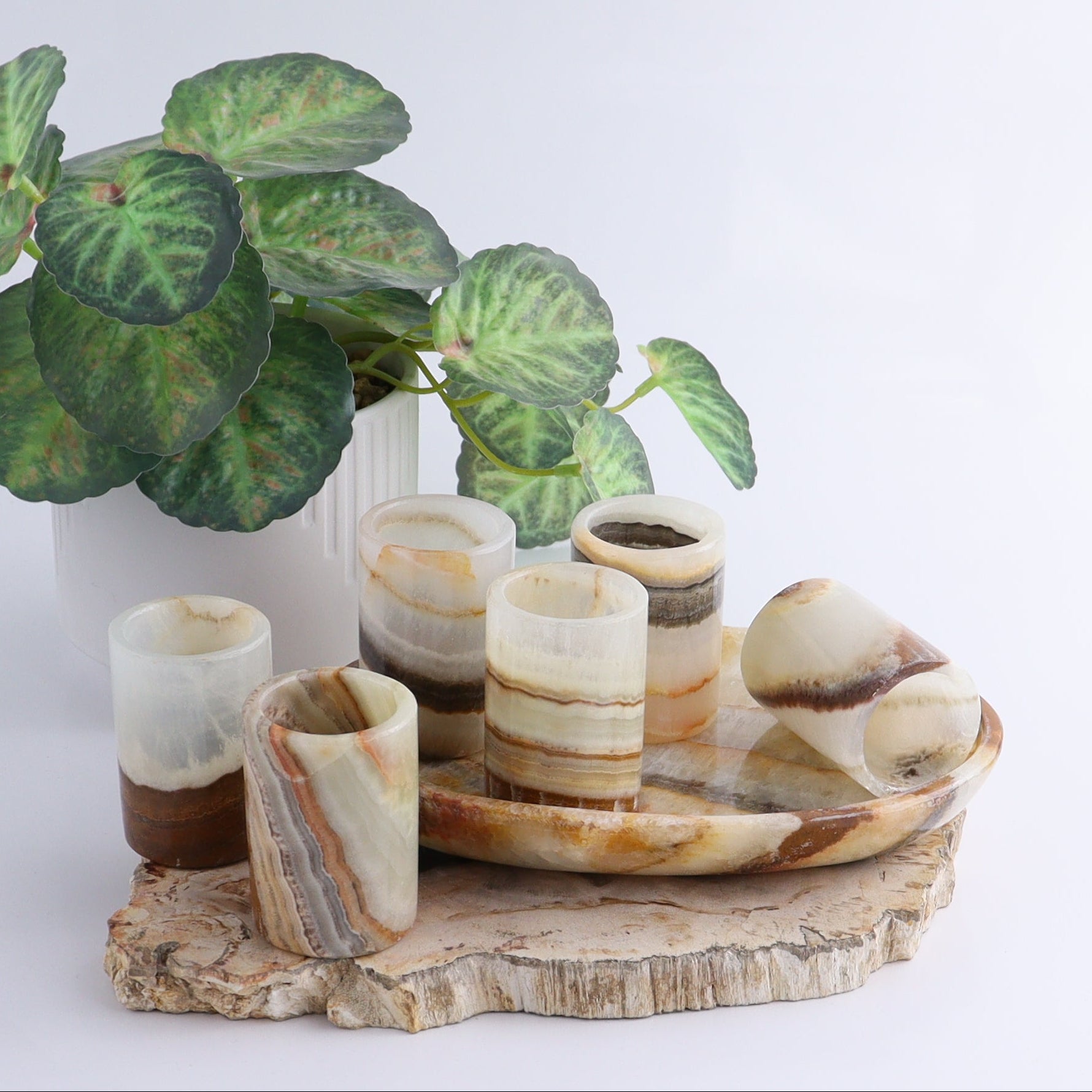 Shot Glass Set Mexican Onyx/Calcite Green - Expert Wholesale and Supplier of Wholesale Crystals & Bulk Gemstones, ["Calcite","Catalog Onyx","Mexico","onyx","Shot Glasses"]