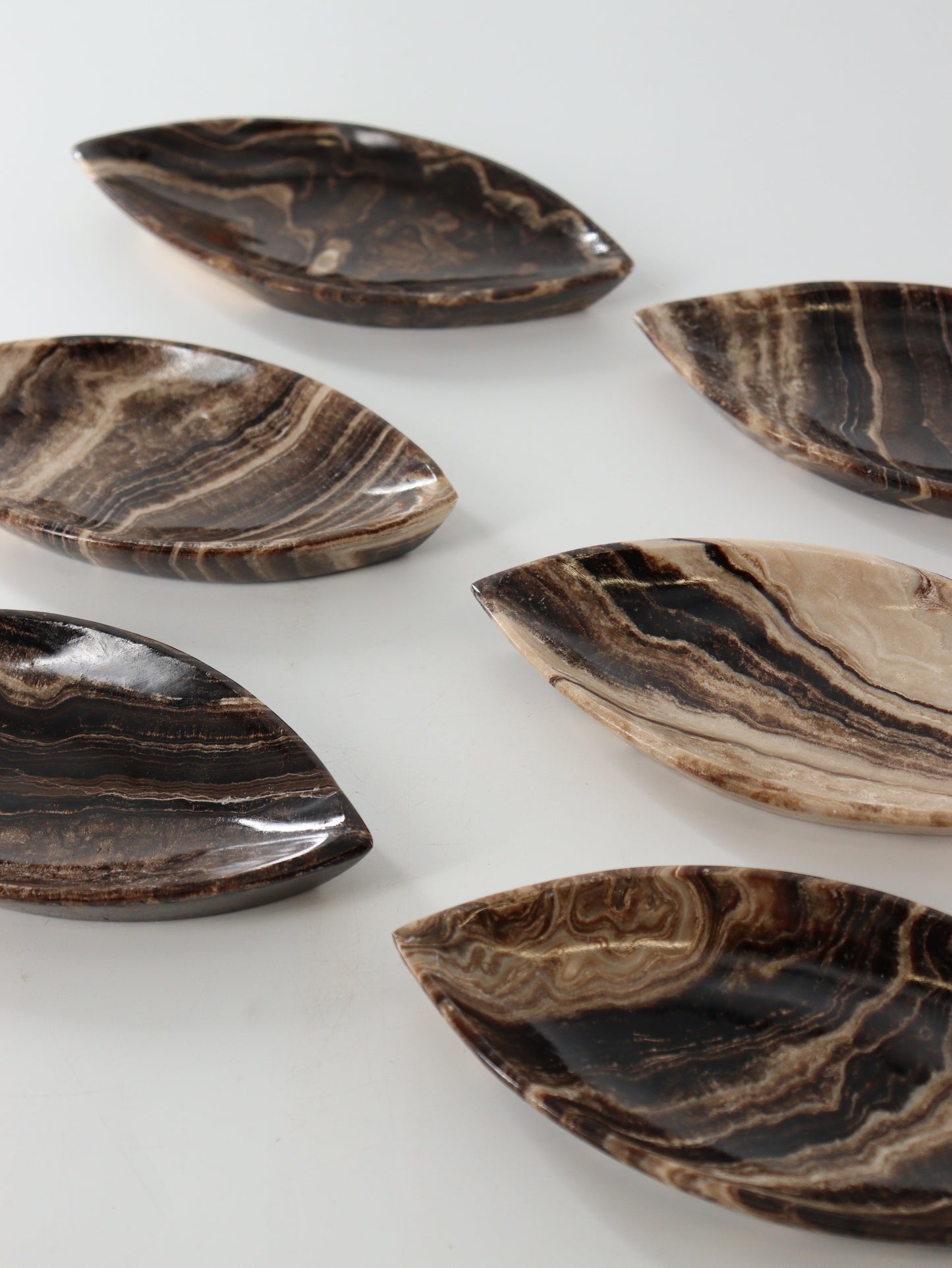 Large Chocolate Onyx Leaf Dishes Set of 6