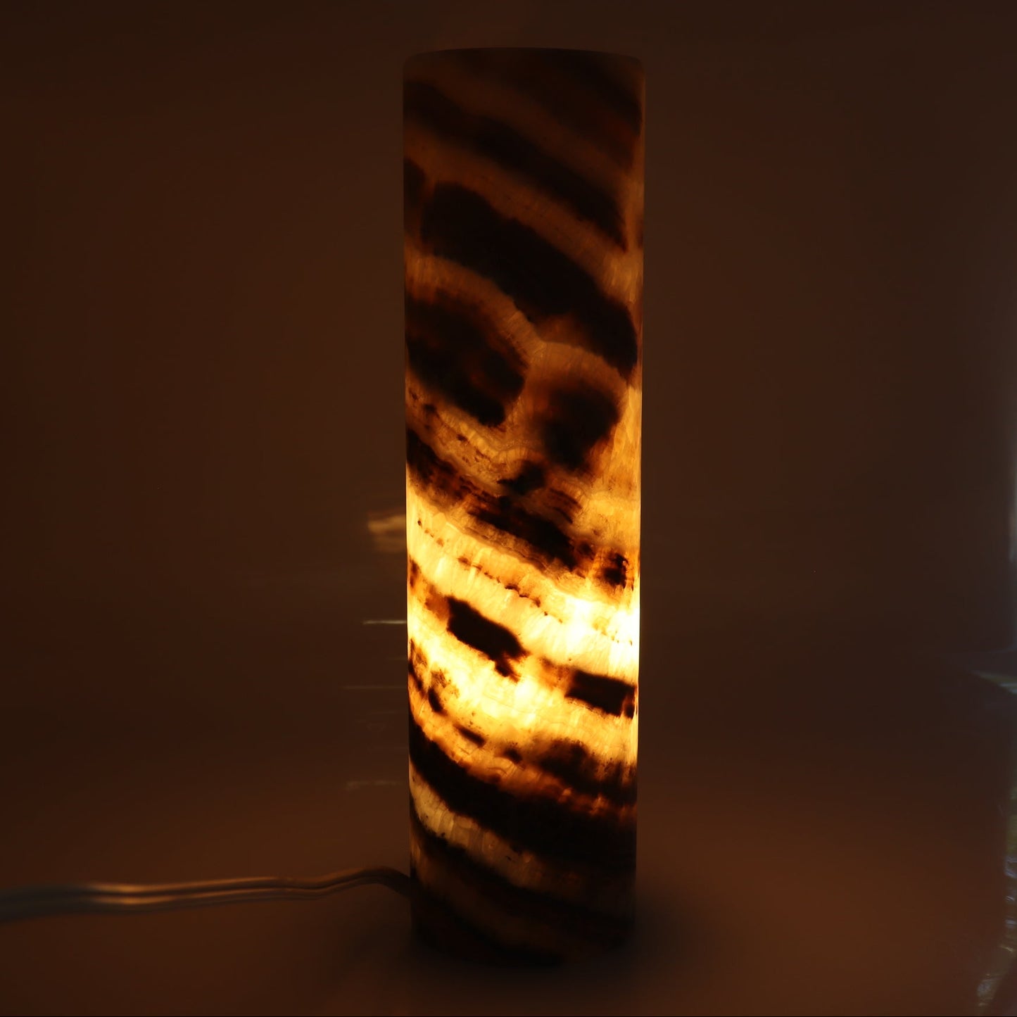 One Pink & Amber Banding Polished Top Onyx Lamp Blind