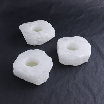One White Quartz Candle Holder Polished Top