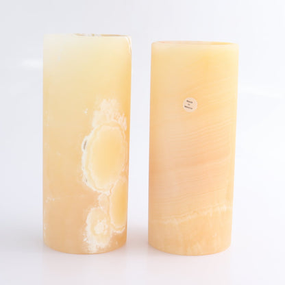 One Medium Flower Vase Mexican Onyx/Calcite Yellow & White