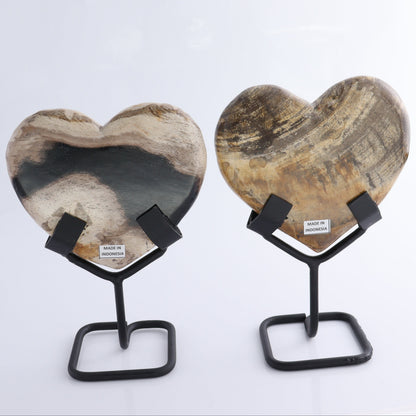 Petrified Wood Hearts with Stands Set of 4 - Expert Wholesale and Supplier of Wholesale Crystals & Bulk Gemstones, ["Hearts","Indonesia","Petrified Wood"]