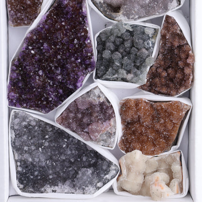 Uruguay Rainbow Amethyst Clusters Flat of 12 - Expert Wholesale and Supplier of Wholesale Crystals & Bulk Gemstones, ["Amethyst","Clusters","Rainbow Amethyst","Sugar Rainbow Amethyst","Uruguay"]