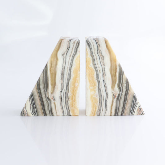 One Pair of Mexican Onyx/Calcite Yellow Zebra Polished Bookend