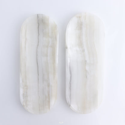 One Oval Dish Mexican Onyx/Calcite White & Grey