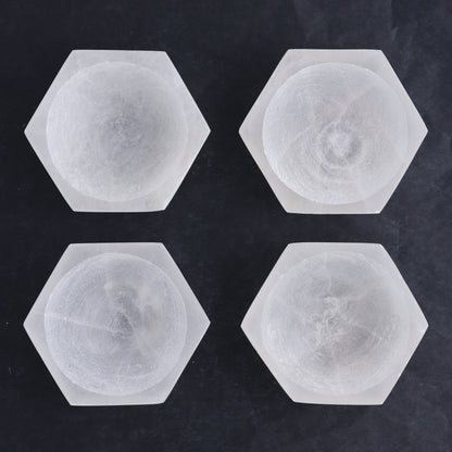 One Selenite (Satin Spar) Hexagon Bowl 10 cm - Expert Wholesale and Supplier of Wholesale Crystals & Bulk Gemstones, ["Bowls","Hexagon","Morocco","Selenite"]