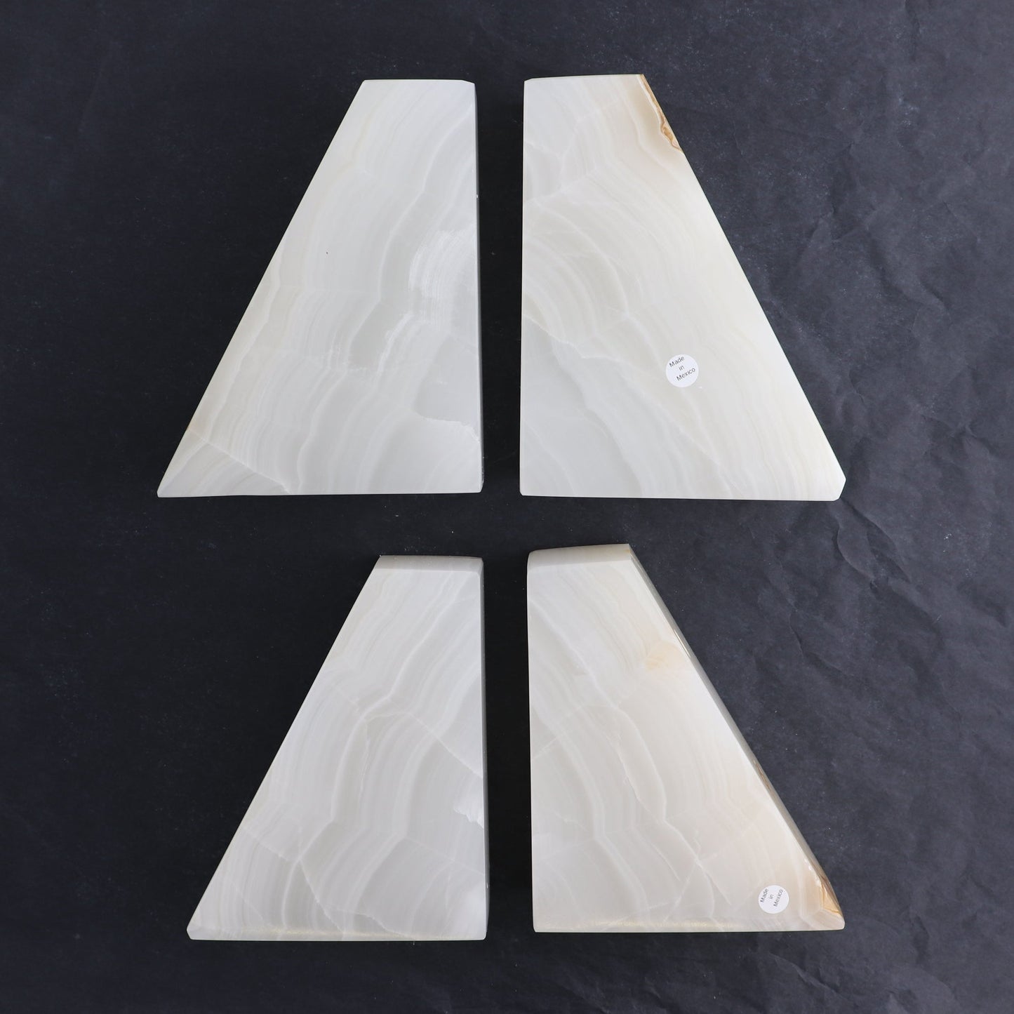 One Pair of Mexican Onyx/Calcite White Polished Bookends