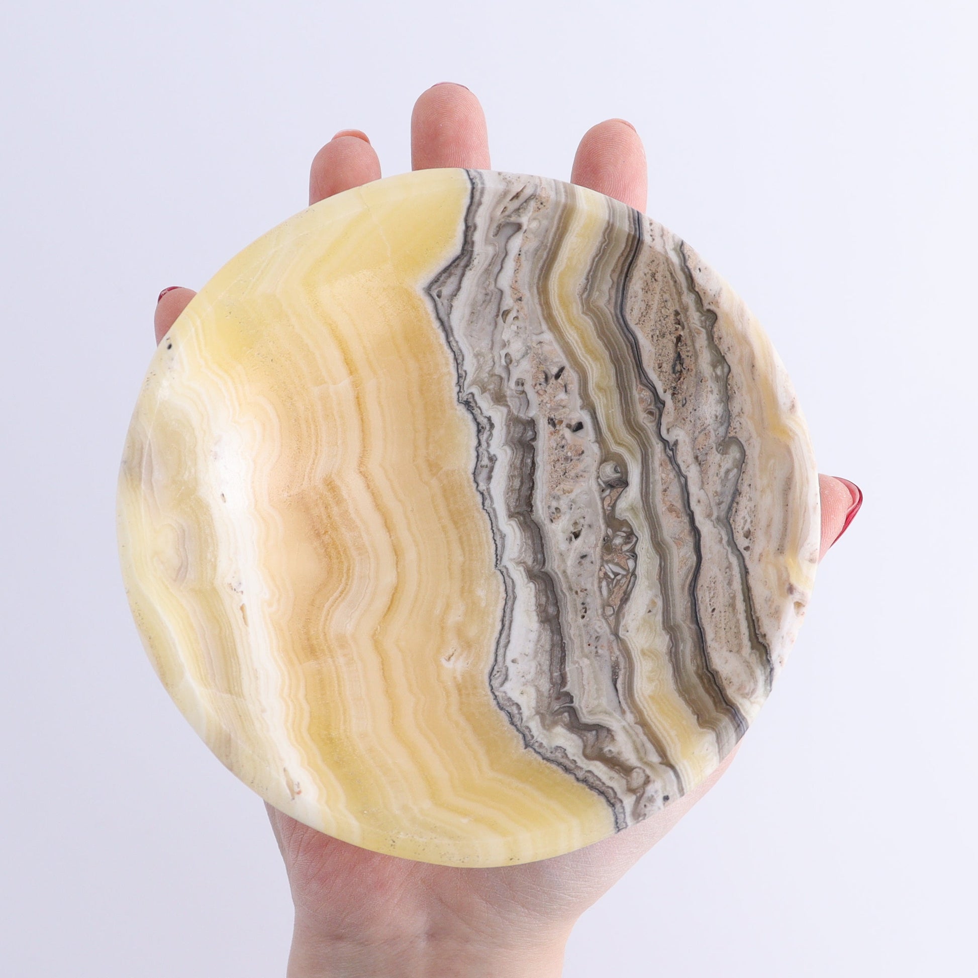 One Bowl (12 cm) Mexican Onyx/Calcite Yellow Zebra Polished - Expert Wholesale and Supplier of Wholesale Crystals & Bulk Gemstones, ["bowl","Calcite","Catalog Onyx","Decorative Dish","Mexico","onyx"]