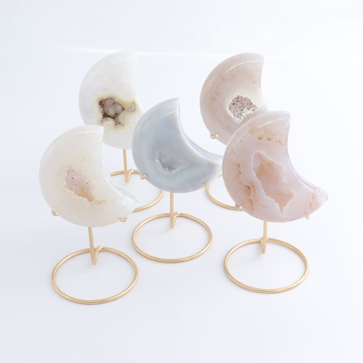 Agate Moons with Stand Set of 5 - Expert Wholesale and Supplier of Wholesale Crystals & Bulk Gemstones, ["Agate","Brazil","moons"]