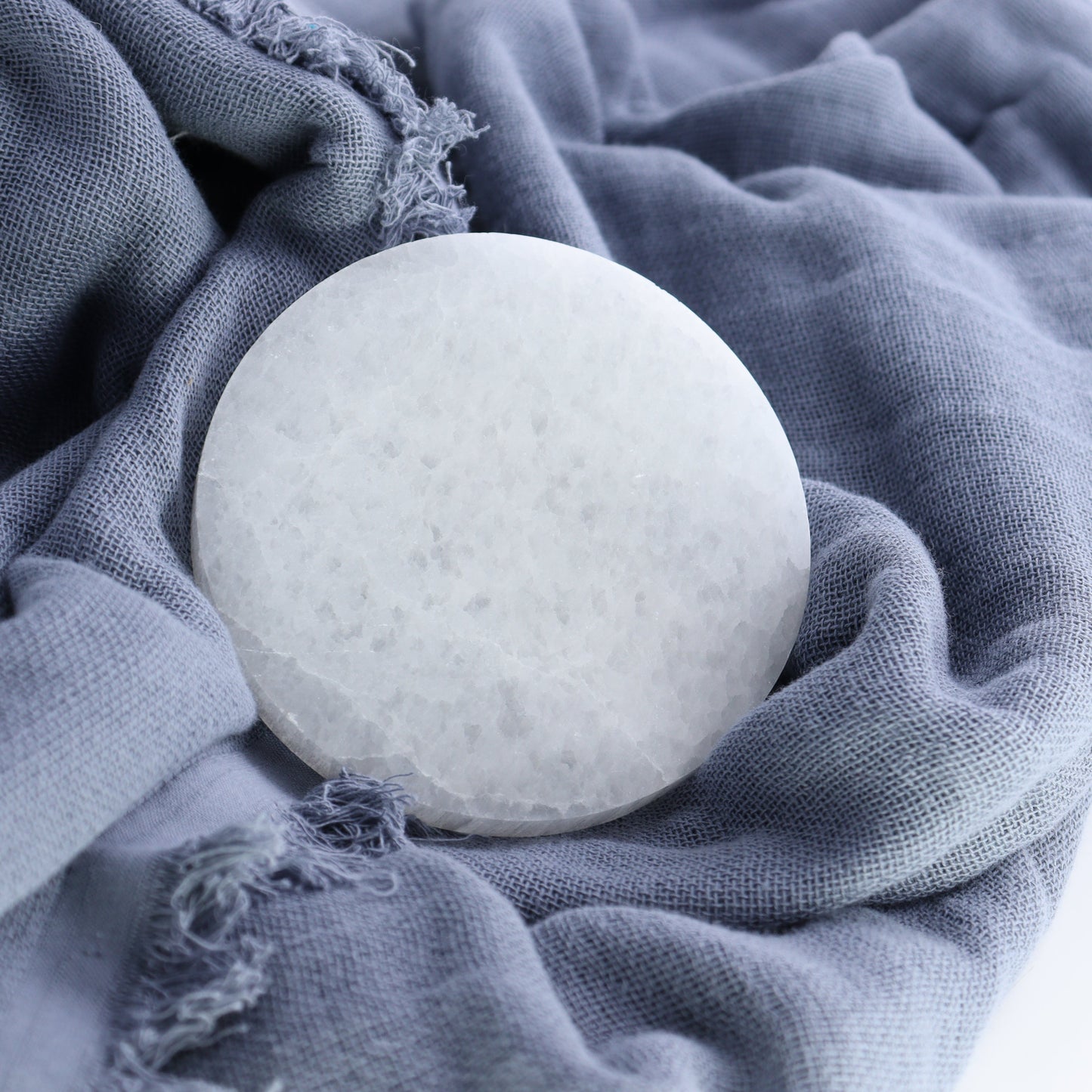 One Selenite (Satin Spar) Round Plate 10 cm - Expert Wholesale and Supplier of Wholesale Crystals & Bulk Gemstones, ["Close_30","Morocco","Round Dish","Selenite"]