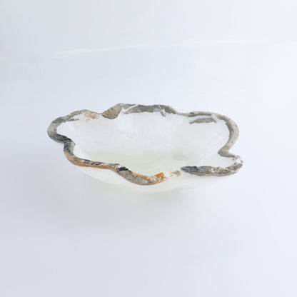 One Bowl Mexican Onyx/Calcite White with Grey Stone Edge