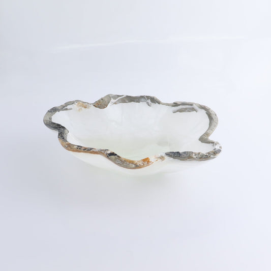 One Bowl Mexican Onyx/Calcite White with Grey Stone Edge