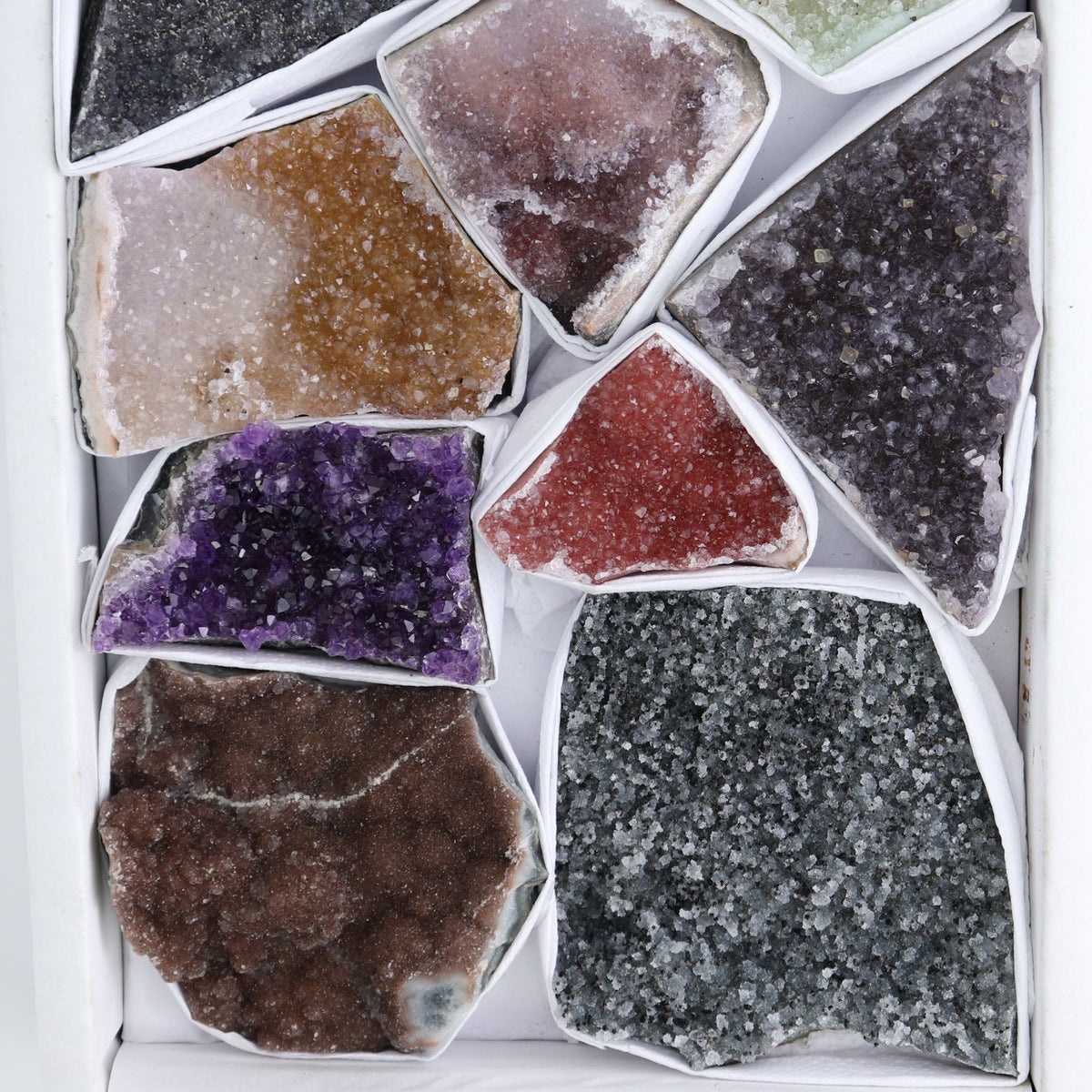 Uruguay Rainbow Amethyst Clusters Flat of 12