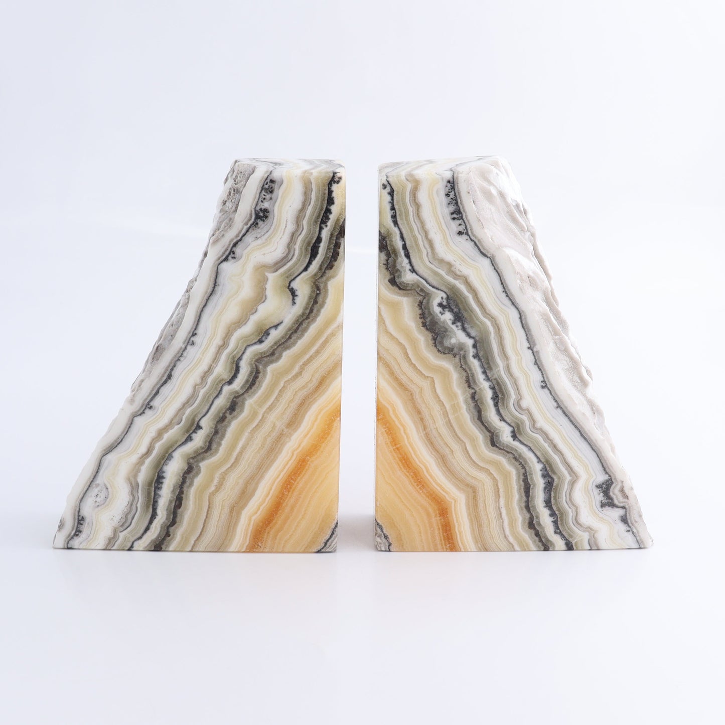 One Pair of Mexican Onyx/Calcite Yellow Zebra Rough Bookend - Expert Wholesale and Supplier of Wholesale Crystals & Bulk Gemstones, ["Bookends","Calcite","Catalog Onyx","Mexico","onyx"]