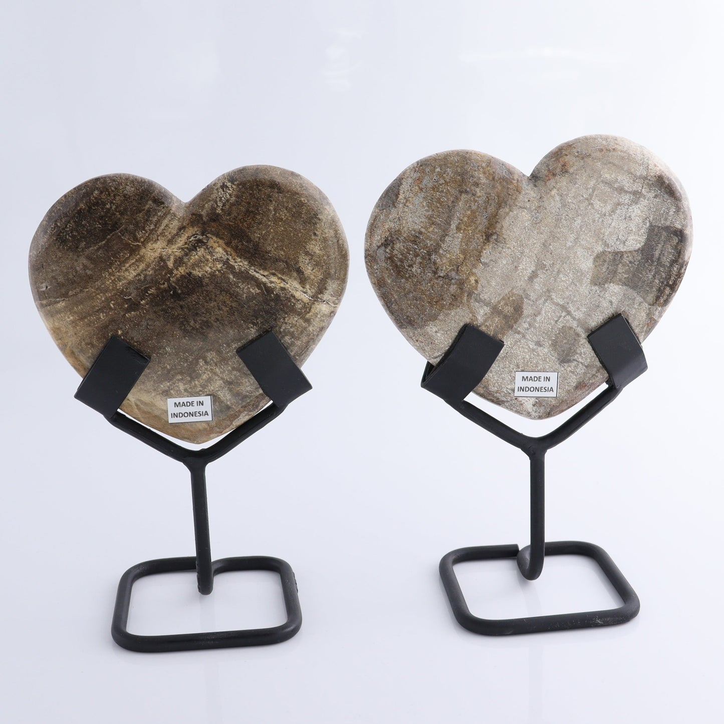Petrified Wood Hearts with Stands Set of 4 - Expert Wholesale and Supplier of Wholesale Crystals & Bulk Gemstones, ["Hearts","Indonesia","Petrified Wood"]