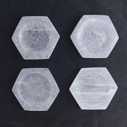 One Selenite (Satin Spar) Hexagon Shallow Bowl 10 cm - Expert Wholesale and Supplier of Wholesale Crystals & Bulk Gemstones, ["Bowls","Hexagon","Morocco","Selenite"]