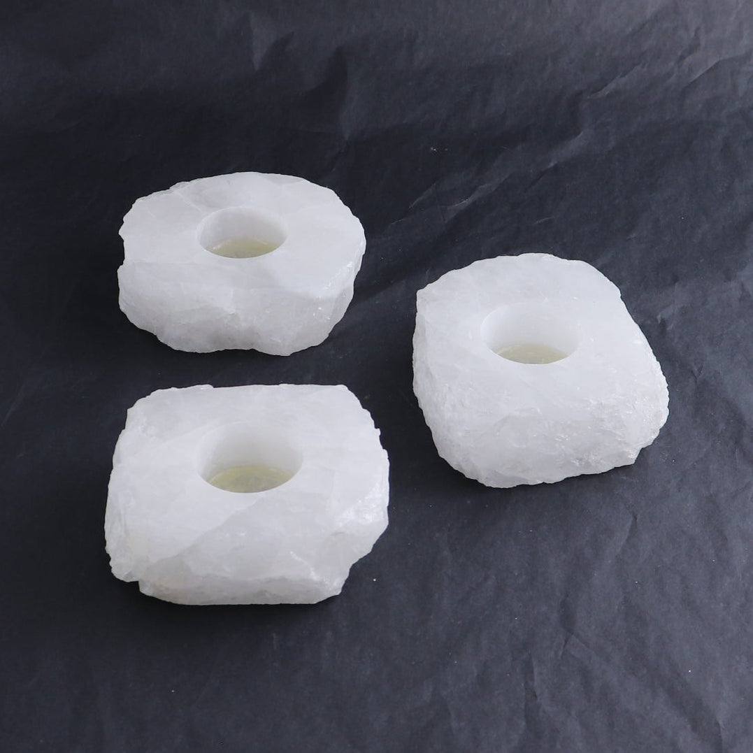 One White Quartz Candle Holder Polished Top