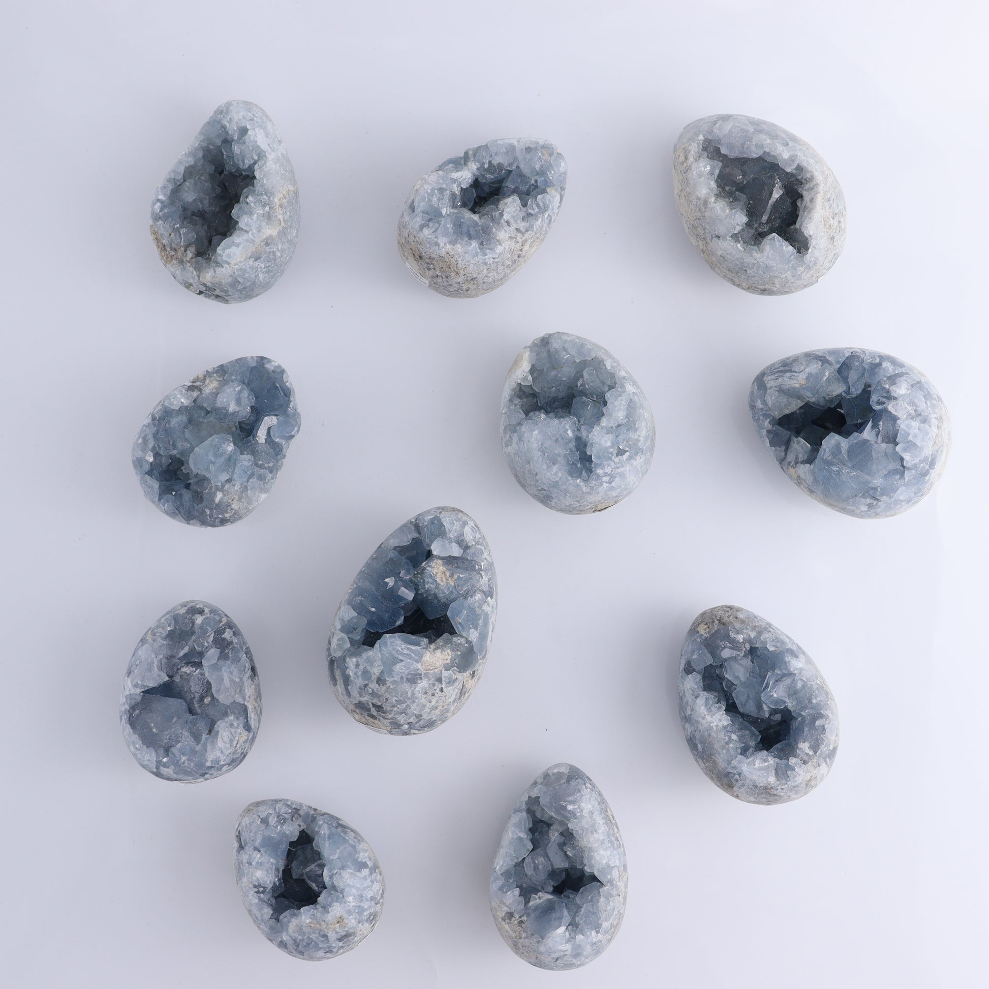 Celestite Eggs Set of 11 - Expert Wholesale and Supplier of Wholesale Crystals & Bulk Gemstones, ["Celestite","Eggs","Madagascar"]
