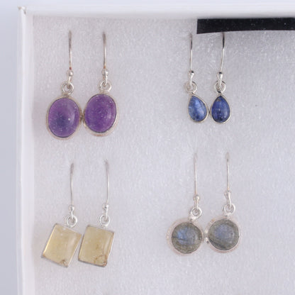 Mixed Gemstones Earrings Set of 9 - Expert Wholesale and Supplier of Wholesale Crystals & Bulk Gemstones, ["Amethyst","Citrine","close_50","earrings","ethiopian opal","Golden Rutile","India","Kyanite","Labradorite","Rainbow Moonstone","Rose Quartz","sterling silver"]