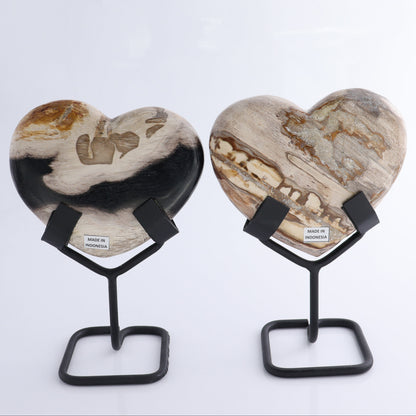 Petrified Wood Hearts with Stands Set of 4 - Expert Wholesale and Supplier of Wholesale Crystals & Bulk Gemstones, ["Hearts","Indonesia","Petrified Wood"]