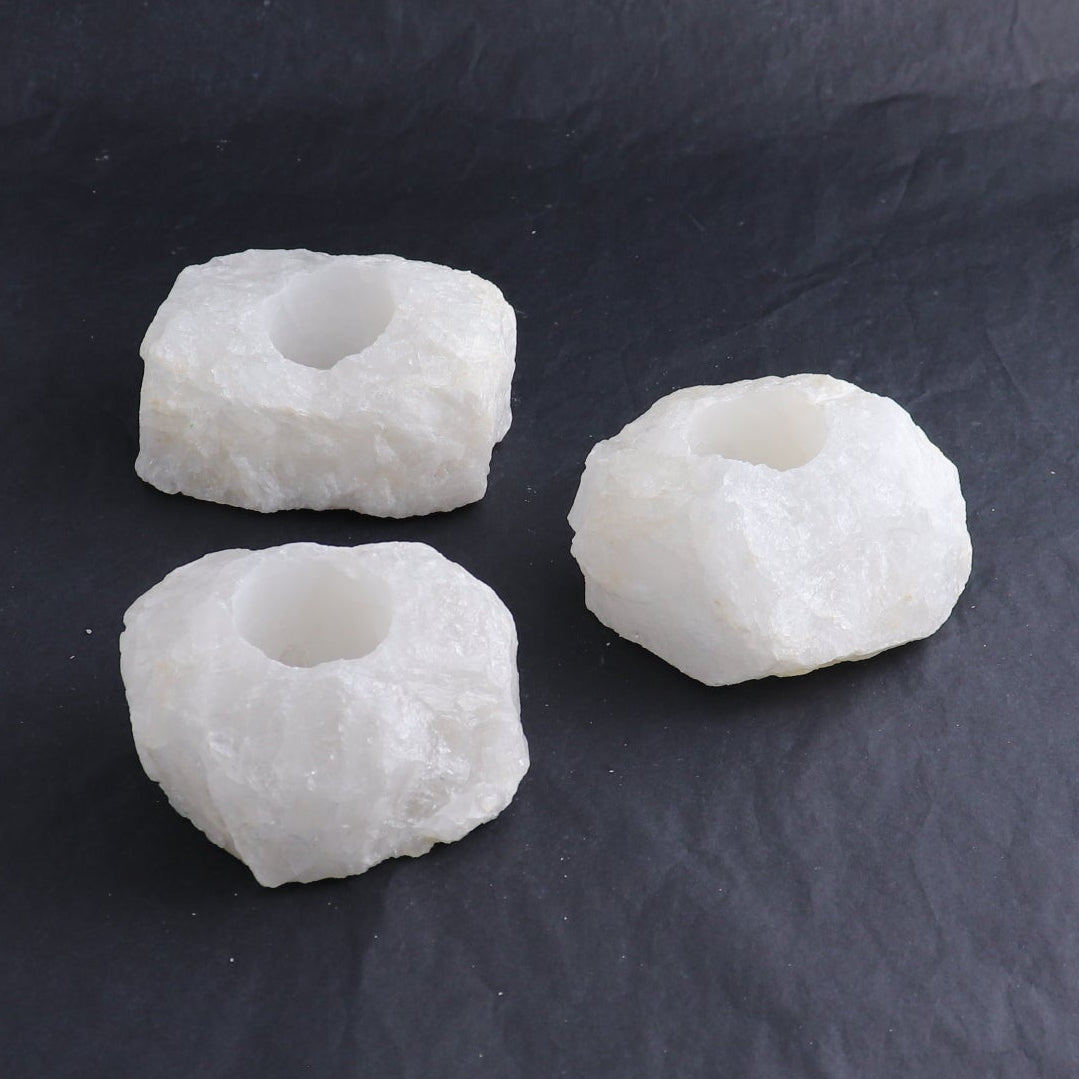 One White Quartz Candle Holder Rough