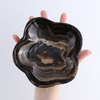 One Mexican Onyx/Calcite Chocolate Polished Irregular Bowl